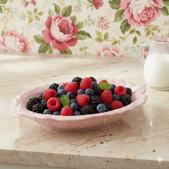 Majolica Pink Cabbage Leaf Serving Bowl Dish Ceramic Replacement Valentine 12" - Picture 1 of 9